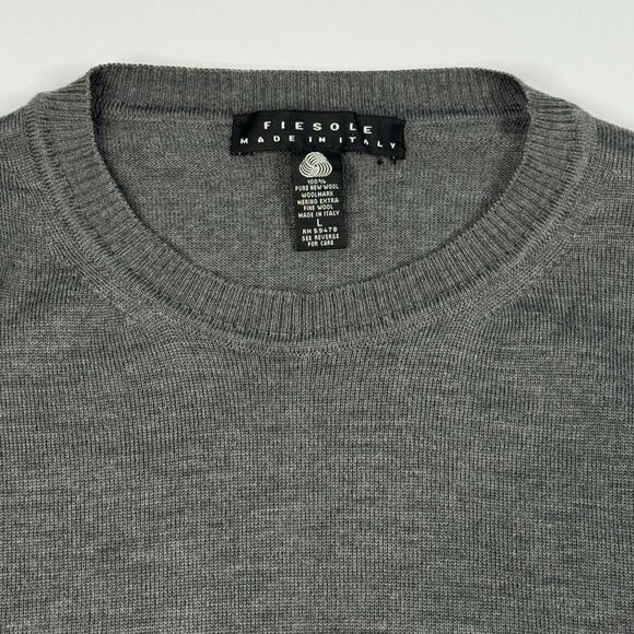 Men's Wool Sweater Fiesole Large Gray Italy Made Stretch Crewneck Pullover - Picture 5 of 7